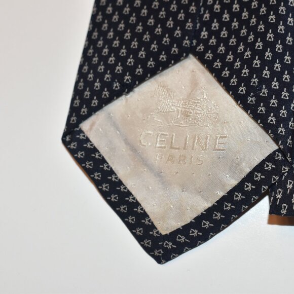 Vintage Classic Celine Paris Blue Patterned Luxury Silk Neck Tie Mens - Picture 3 of 3